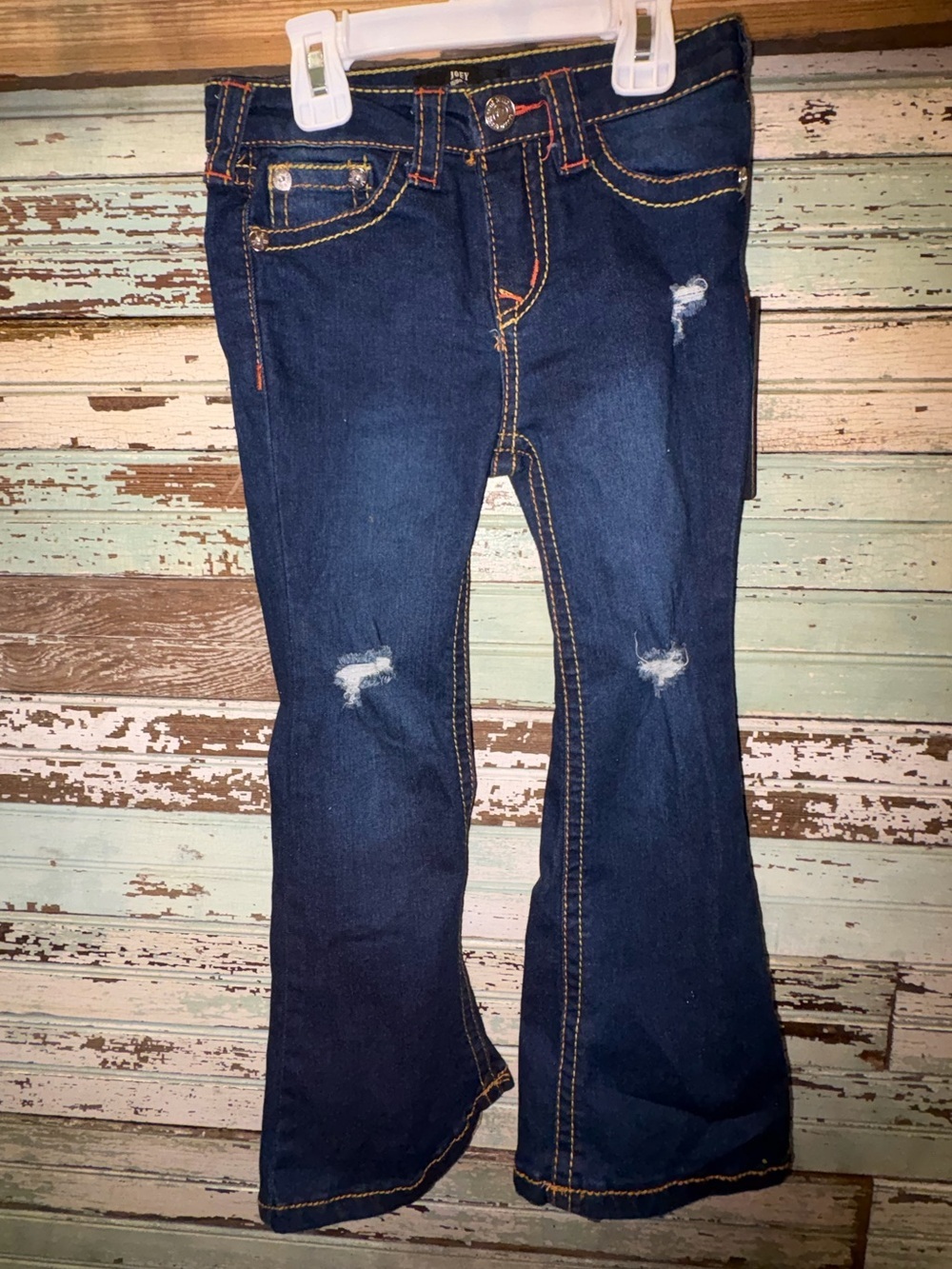 NEW True Religion Dark Blue Flare Jeans with Contrast Stitching